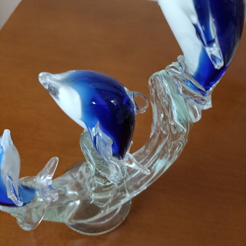Glass decorative dolphins in blue shade like new