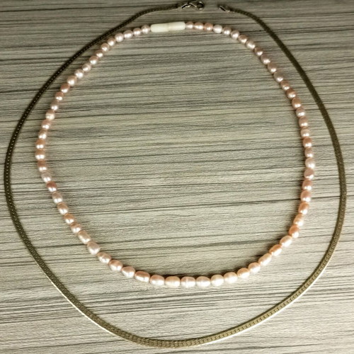 925 Silver Necklace Set used with snake design and vintage pink pearls