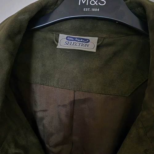 Ulla Popken leather suede jacket used, green, XXXL
