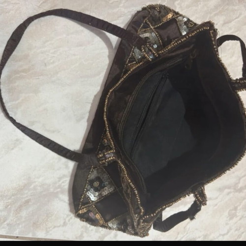 Vintage shoulder bag with sequins like new, brown and gold