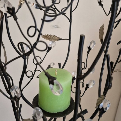 Metal floor candle holder used 1.3 m handmade with crystals