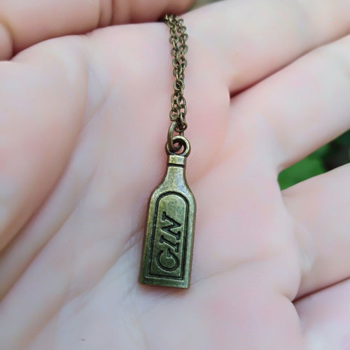Vintage bottle necklace, bronze color with chain