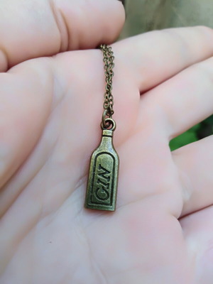 Vintage bottle necklace, bronze color with chain