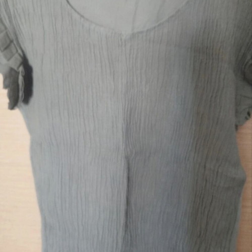 Short Sleeve Gofre Linen Blend Blouse One Size, New, Khaki