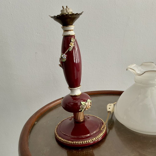 Vintage table lamp used, neoclassical Hollywood Regency style, porcelain