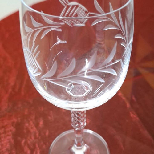 Crystal glasses like new, set of 3, engraved with designs
