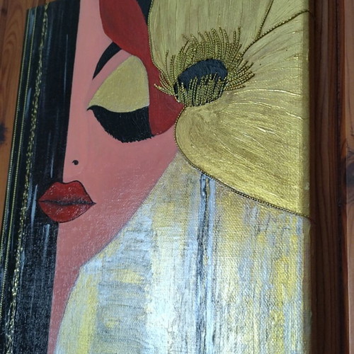Handmade painting on canvas "Flower in Hair" 24x29 cm, acrylics