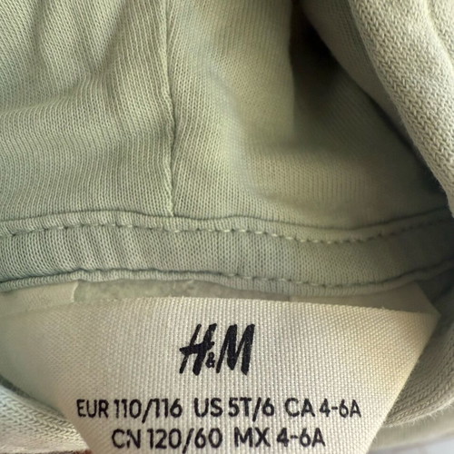 H&M sweatshirt with fleece lining for girl 5-6 years like new, green