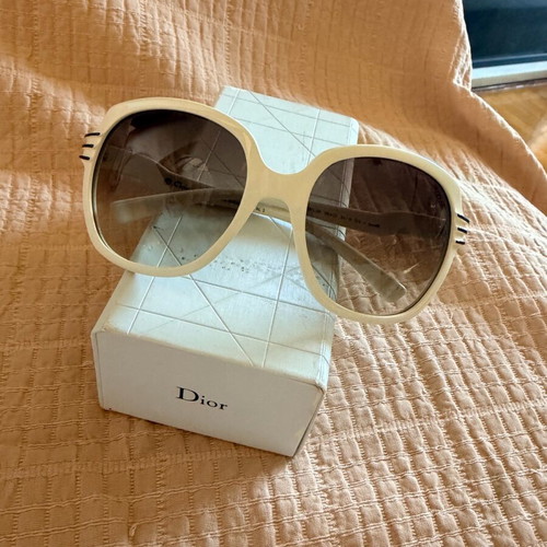 Dior vintage sunglasses used, white-blue oversized cat-eye