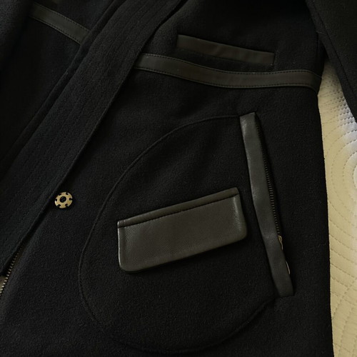Wool coat size Small, black, with genuine fur and leather