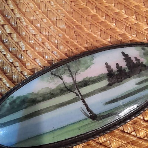Vintage porcelain brooch used with hand-painted design
