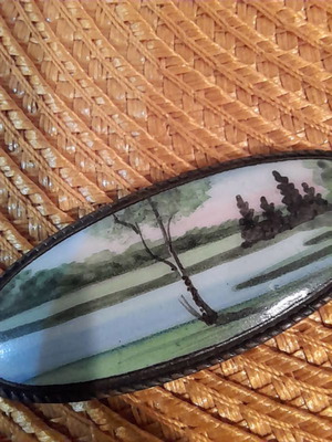 Vintage porcelain brooch used with hand-painted design