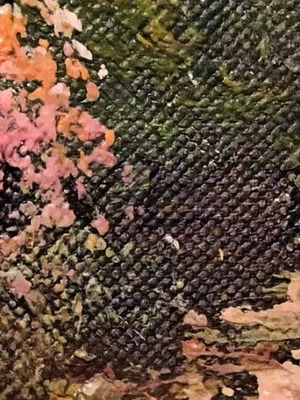 Signed painting forest with stream like new