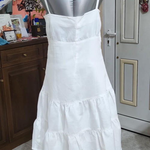 White cotton-ramie dress with straps size S-M like new