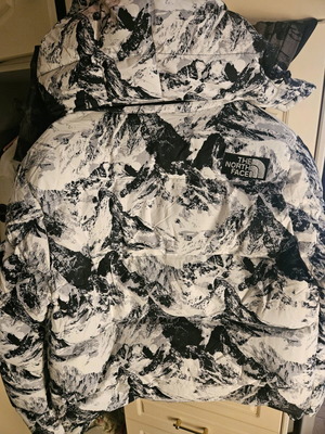 The North Face jacket like new, size XXL, white with embossed mountains
