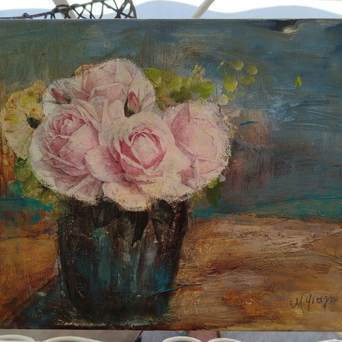 Original Acrylic Painting "Pink Roses" by M. Psiacha, Like New
