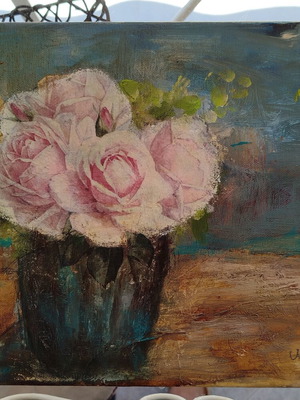 Original Acrylic Painting "Pink Roses" by M. Psiacha, Like New