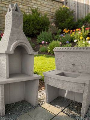 Vanessa Concrete Summer Kitchen Set with Barbecue and Sink New
