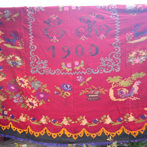 Wool rug used, rare antique from Mytilene 1900