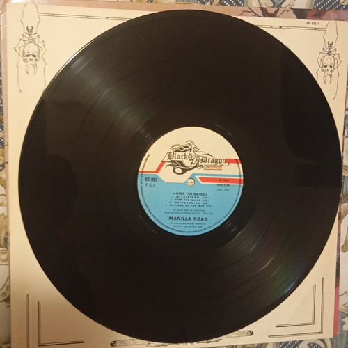 Manilla Road Open the Gates vinyl record like new, 1985 France Black Dragon