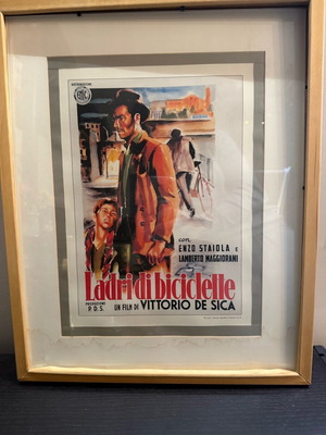 Ladri Di Biciclette Bicycle Thieves 1948, 1955 re-release movie poster like new with frame