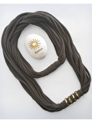 Handmade Upcycled Cotton Scarf from Recycled T-Shirt, New, Khaki Green with Gold Details
