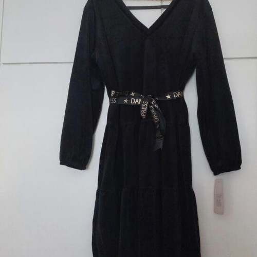 Velvet dress with V and ruffles new, black