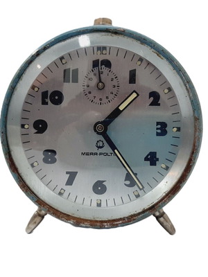 Mera-Poltik vintage mechanical alarm clock from 1950s Poland, used