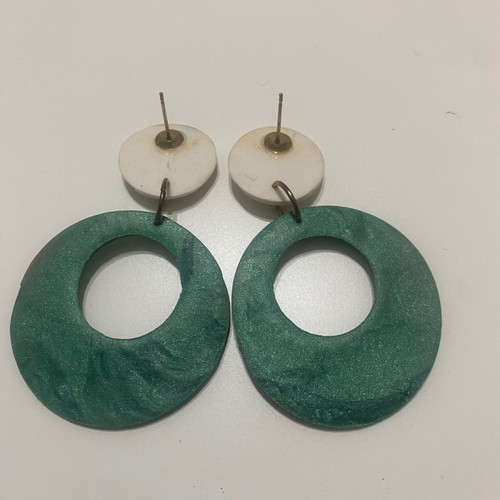 Handmade clay earrings used, green and white