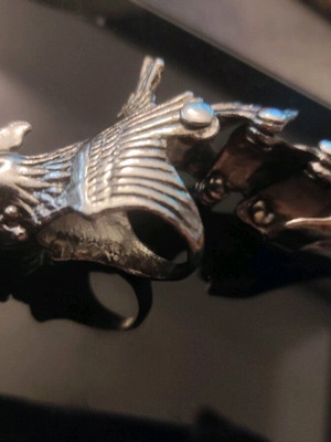 Rooster ring unisex gothic style silver like new, size ~1.85cm