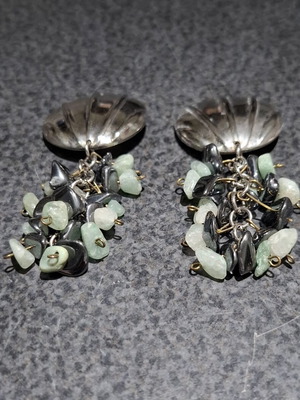 Vintage statement clip-on earrings with shell and semiprecious stones