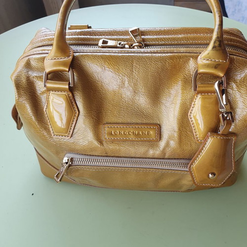 Longchamp patient leather handbag used, yellow and orange