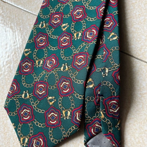 Barton pure green silk tie like new with burgundy blue and gold pattern