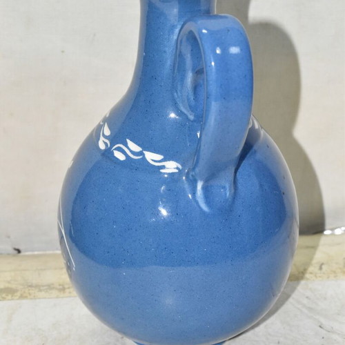 Handmade ceramic decorative jug like new, blue with floral design