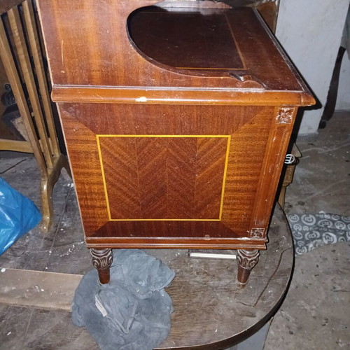 Vintage nightstands used, set of 2, solid wood with marquetry