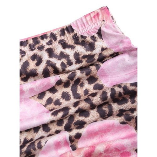 Women's maxi skirt with leopard and floral print, boho style, size S