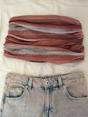 Mesh Strapless Top in Pink and Earth Tones like new, medium/large