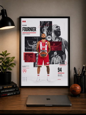 Evan Fournier Ολυμπιακός Poster A4 με κορνίζα κατόπιν παραγγελίας