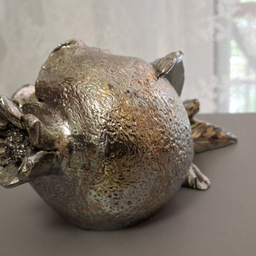 Vintage oversized Italian silver-plated pomegranate Marchetti Preziosi used