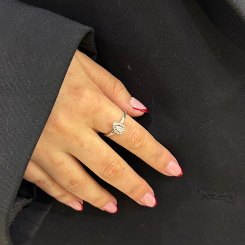 Silver Tear Drop Ring 925 with Zircon Stones, New