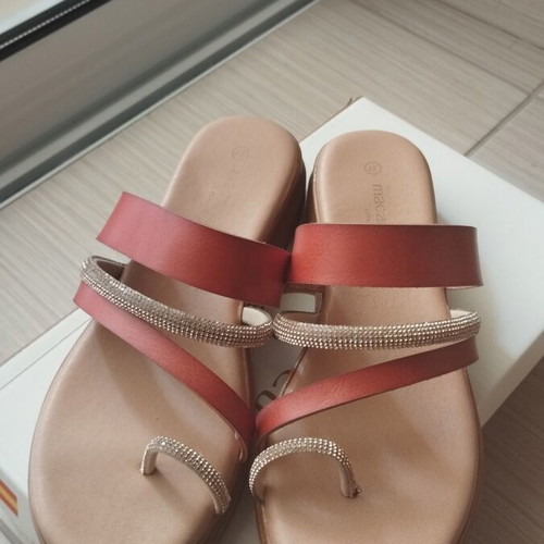 Macarena slippers with pink gold rhinestones, brown, size 37