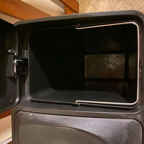 Trash bin used with three compartments and pedal lids, metal and plastic