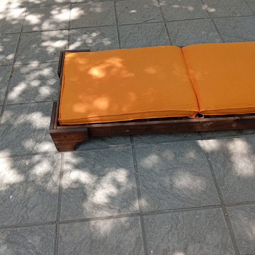 Beach sun loungers like new, wooden with cushions, set of 14