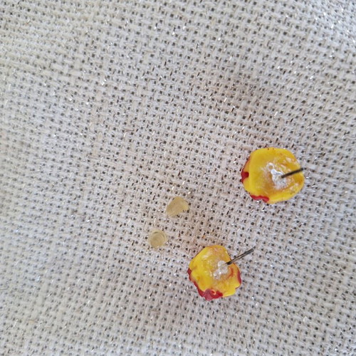 Polymer clay rose earrings custom made, two-tone