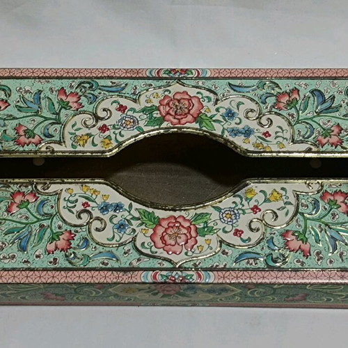 Vintage metal tissue box holder used