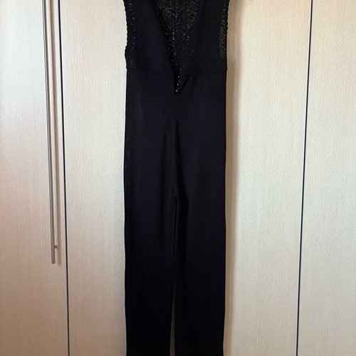 Knitted black salopette with buttons, size S, like new