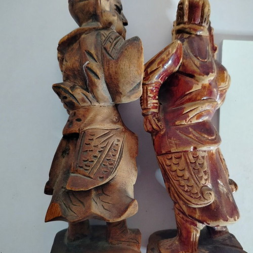 Wooden Chinese style figurines used, set of 2 pieces