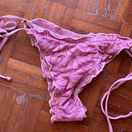Shein pink embossed bikini M with ties