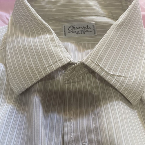 Charvet men long-sleeve shirt like new, beige striped, French cuff, cotton