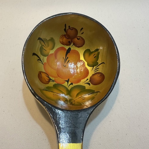 Vintage Russian Khokhloma wooden spoons set of 6